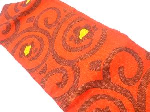 リサイクル 手織り真綿紬抽象花唐草模様織出し名古屋帯